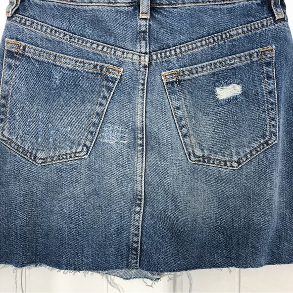 Free People Denim Skirt Mini Distressed A-Line Exposed Button Fly Size 25 Blue - Picture 7 of 13